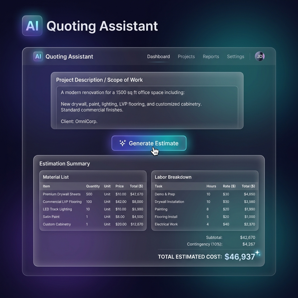 Glassmorphic AI Quoting Assistant UI