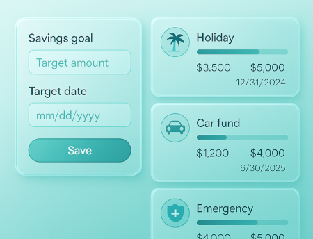 Savings goals with progress toward target