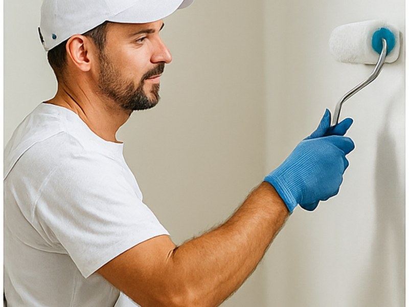 Painter rolling interior wall; jobs and expense tracking